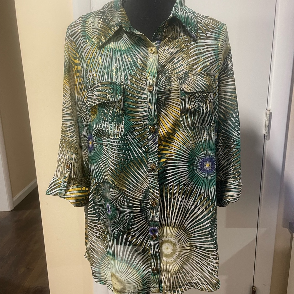 New Directions Green and Yellow Blouse